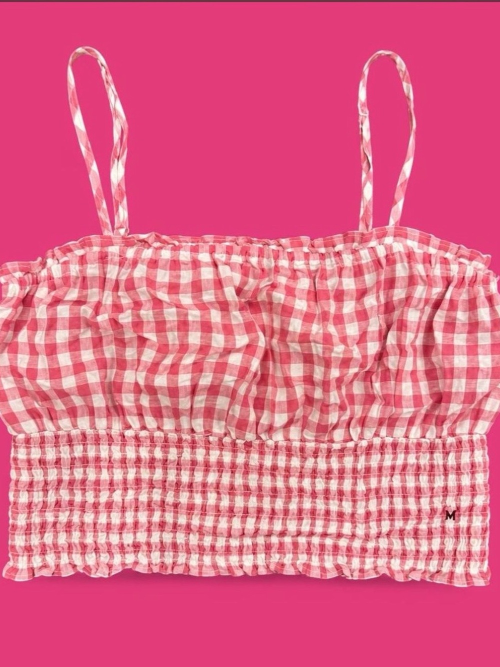 American Eagle Pink Gingham Smocked Cami Top